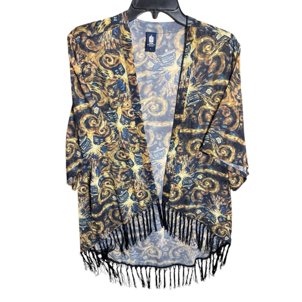 BBC Doctor Who Exploding Tardis Van Gogh Inspired Sheer Kimono w/ Fringe-Small